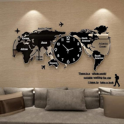 Acrylic World Map Wall Clock Black